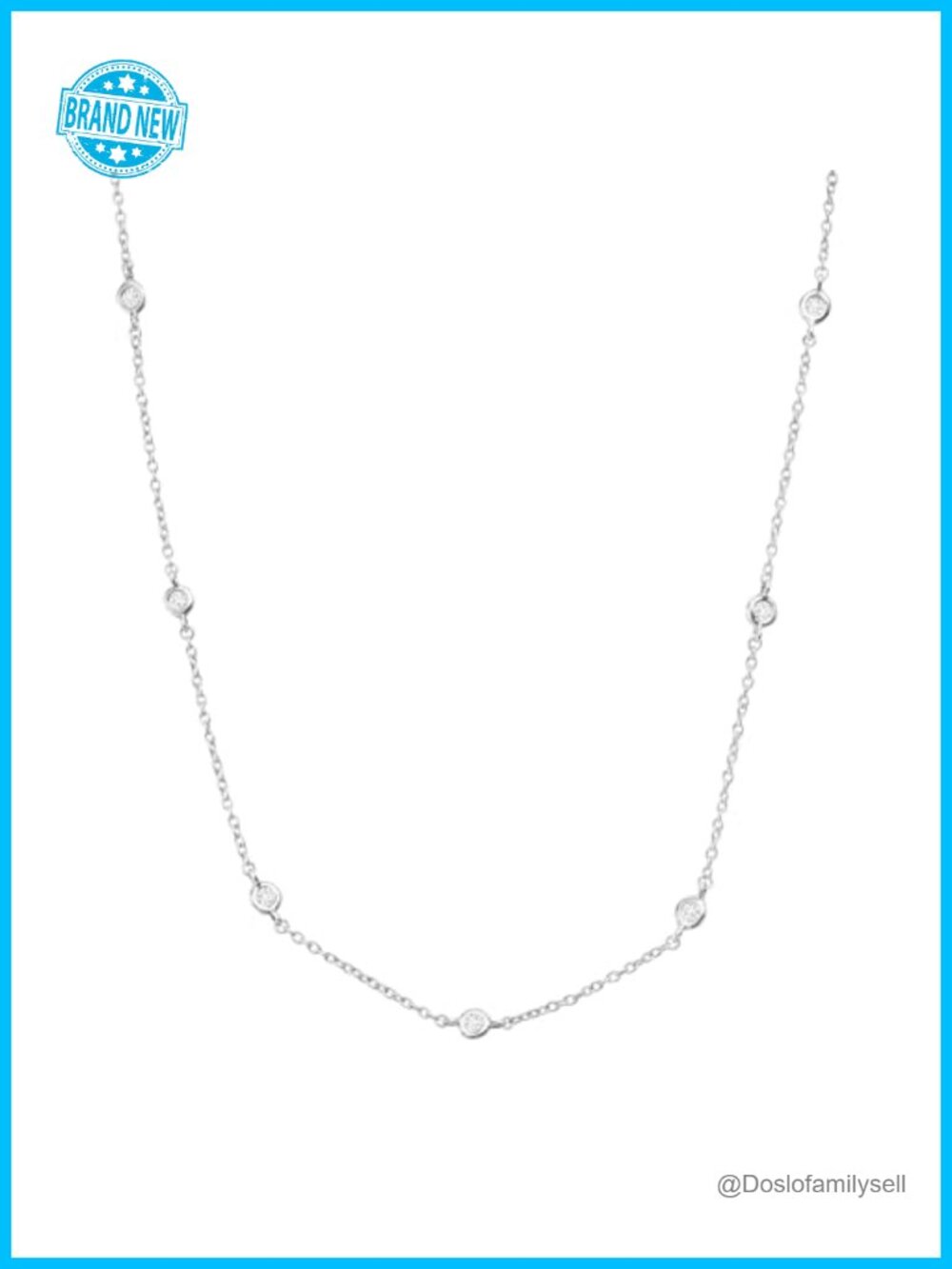 Sterling Silver Station Necklace with Cubic Zirconia 16in